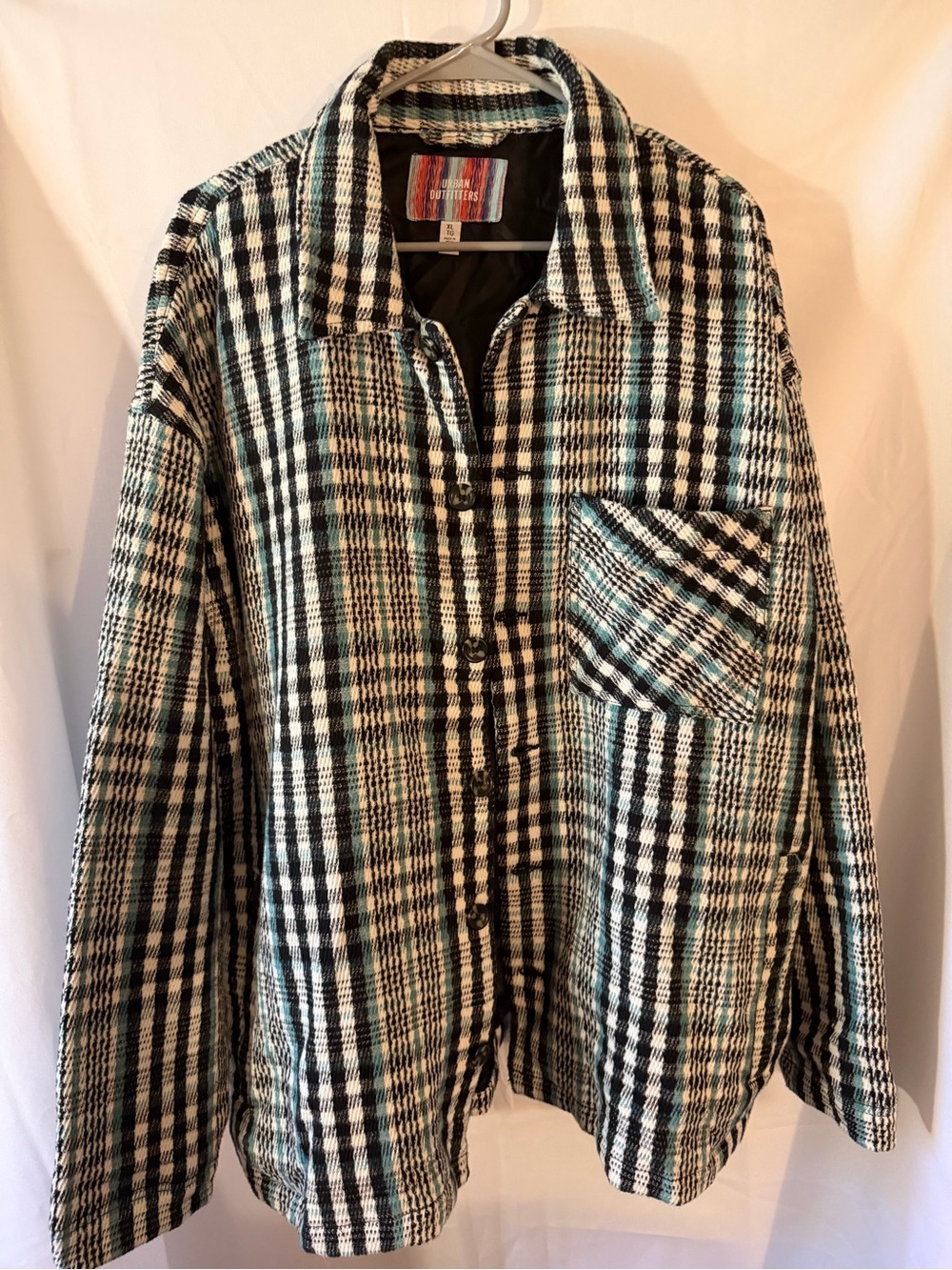Urban Outfitters Checked Button-Up Men’s Jacket in Black, White & Teal